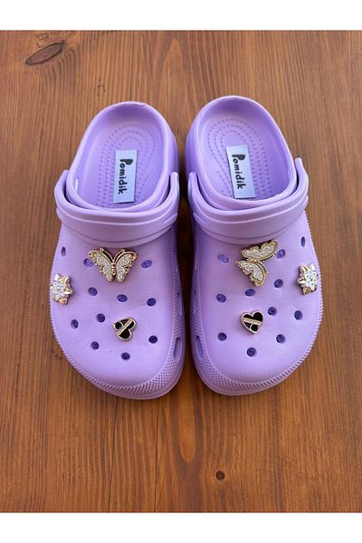 Pomidik Children's Butterfly Accessory Massage Sole Closed Front Eva Slippers Purple