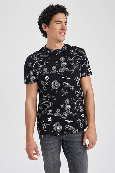 DeFacto Μπλουζάκι Regular Fit Crew Lack με μοτίβο 100% βαμβακερό T-shirt Z3096az23sp
