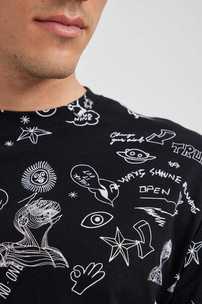 DeFacto Μπλουζάκι Regular Fit Crew Lack με μοτίβο 100% βαμβακερό T-shirt Z3096az23sp