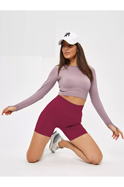 MİSTİRİK Jerovin Model Seamless Recovery Biker Push Up Short Shorts Burgundy Color