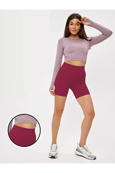 MİSTİRİK Jerovin Model Seamless Recovery Biker Push Up Short Shorts Burgundy Color