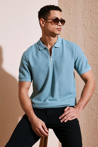 Buratti Tricou din bumbac, cu fermoar, cu decolteu polo, pentru bărbați, tricou POLO5902434