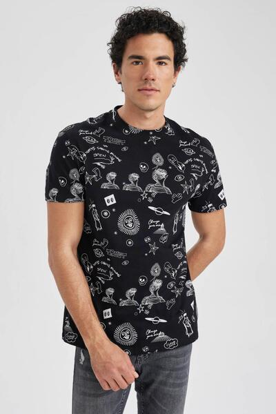 DeFacto Μπλουζάκι Regular Fit Crew Lack με μοτίβο 100% βαμβακερό T-shirt Z3096az23sp