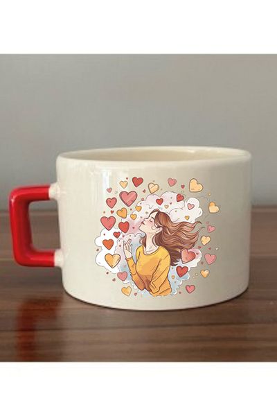 lili hediyelik Women's Themed Cup Mug in Hearts - Ceramic Tea, Coffee Gift Cup