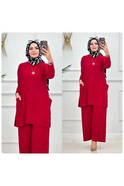 MODAMÜNASİP Harika Sandy Almina Cep Detaylı Pantolonlu Takım