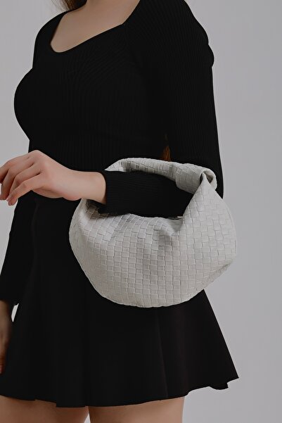 NOTHING Geantă de mână albă pentru femei, cu detaliu împletit cu noduri