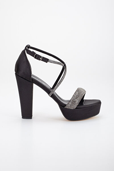 LİLLA women's high platform black evening shoes with stones