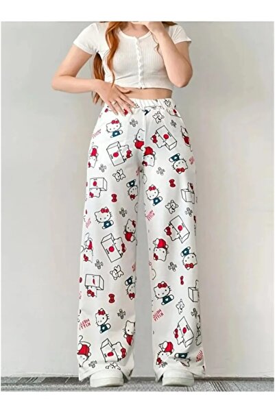 Machi Λευκό Hello Kitty Cat φαρδύ παντελόνι