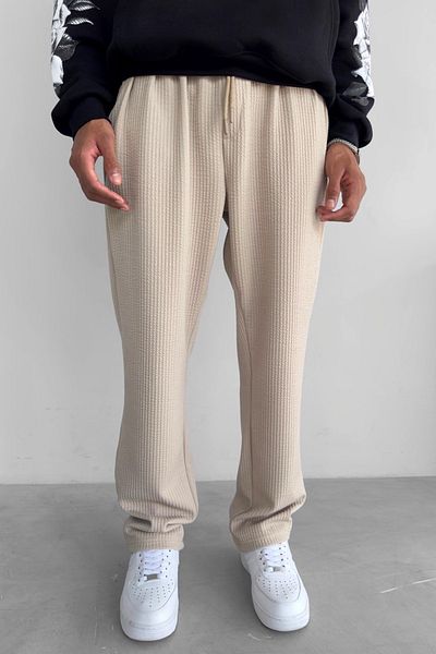 MADZEYMODA Ανδρική κρέμα με ραβδώσεις Jogger με φαρδιά εφαρμογή