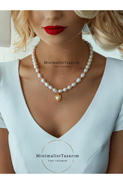 MinimalistTasarım Kalpli gercek inci kolye ,Kalpli inci kolye ,incili kolye ,...