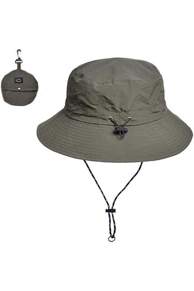 Shopiolog Summer Beach Foldable Fisherman Bucket Hat Drawstring Waterproof AntiUV Protection Camping Hiking Mountaineering