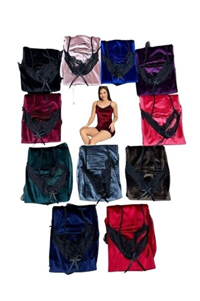 Vaysb Gül Kurusu Kadife Şortlu Pijama Takımı