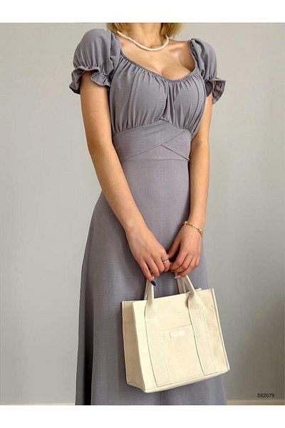 Esinty Rochie de damă, cu gât în ​​U, cu fermoar la spate, cu centură detaliată din material Ayrobin (culoare)