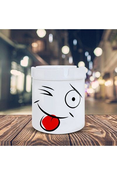 HobiShop Emoji Printed Tongue Out Ceramic Ash Tray - 90170
