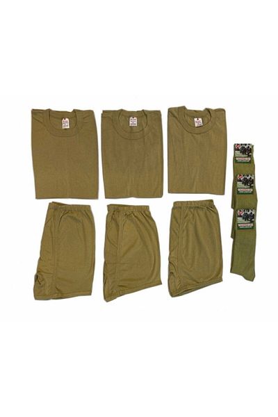FLAŞ Ανδρικό Χακί 3 τεμαχίων Military Undershirt Boxer Socks Σετ ρούχων
