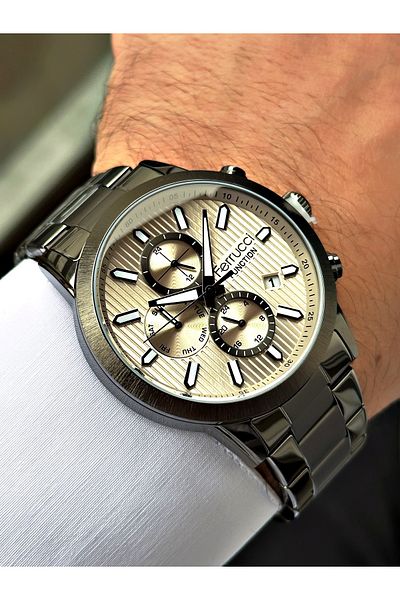 Ferrucci Smoke Color Function Steel Cord Men's Wrist Watch with Bracelet Gift