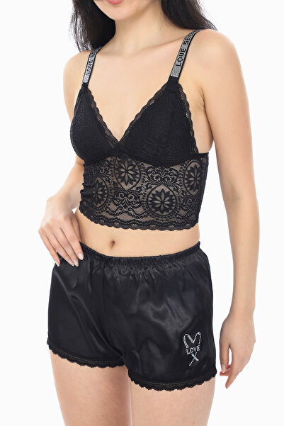 love secret Set Bralet Love Secret Stone cu pantaloni scurți din satin negru