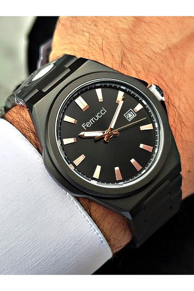 Ferrucci Black Color Functional Steel Strap Men's Wristwatch Bracelet Gift