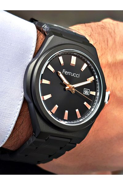 Ferrucci Black Color Functional Steel Strap Men's Wristwatch Bracelet Gift