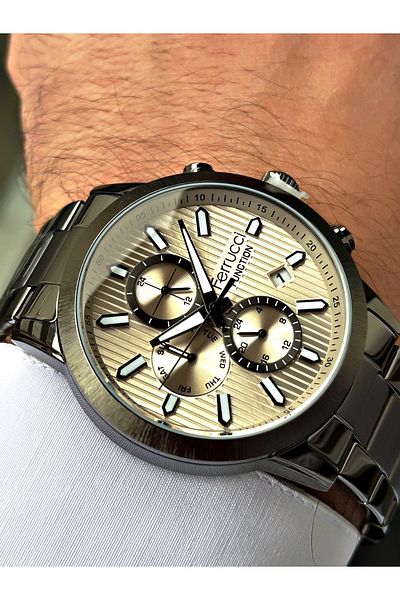 Ferrucci Smoke Color Function Steel Cord Men's Wrist Watch with Bracelet Gift