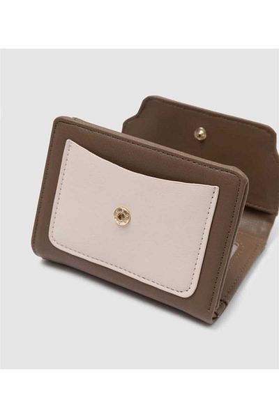 ZR Accessory Двуцветен кремав портфейл от изкуствена кожа с цветни блокове