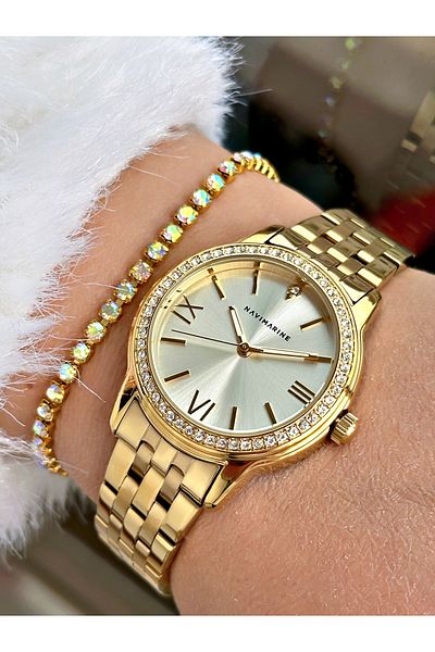 Navimarine Gold Color Steel Cord Women's Wristwatch + Bracelet Gift