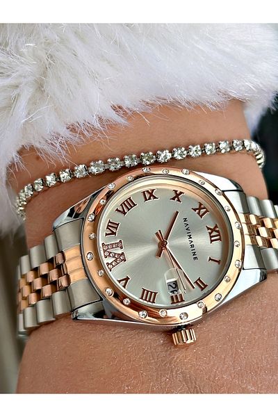 Navimarine Silver Color Steel Strap Women's Wristwatch + Bracelet Gift