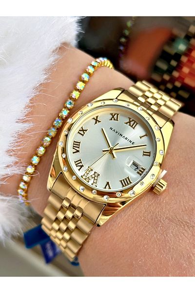 Navimarine Silver Color Steel Strap Women's Wristwatch + Bracelet Gift