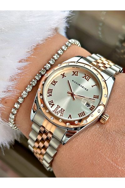 Navimarine Silver Color Steel Strap Women's Wristwatch + Bracelet Gift