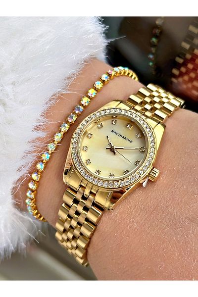 Navimarine Gold Color Steel Cord Women's Wristwatch + Bracelet Gift