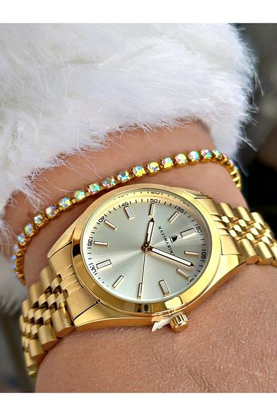 Navimarine Gold Color Steel Cord Women's Wristwatch + Bracelet Gift