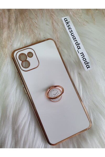 Aksesuarda Moda Samsung GALAXY A03 Uyumlu Yüzüklü Standlı Gold Detaylı Lazer ...