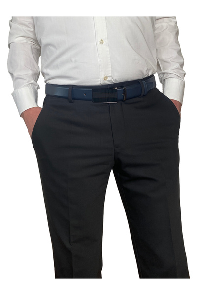 GoDeri 100% естествена кожа, ПОКРИТ БОКЛУК, класически тъмносин, колан за панталон от плат 3,5 см_черен2_тъмносин_обикновен