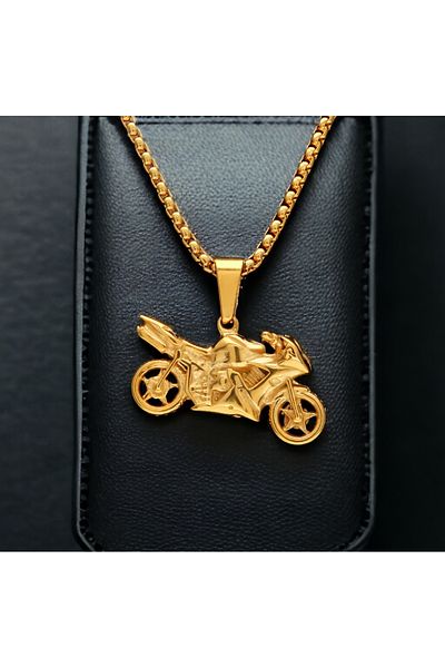 FG KONNİCHİWA Motorcycle Hiphop Stainless Steel Gold Color Jewelry Accessory Necklace Unisex Accessory Vintage Steel Necklace