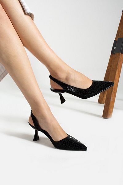 DC DONNA Women's Black Heeled Stiletto Evening Dress Shoes