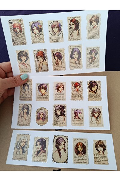 Pink Swan Craft Set de autocolante cu portrete de fete anime cu fundal de zia...