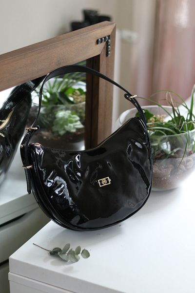 Moom Bag Geantă de umăr cu curea dublă din piele neagră pentru femei