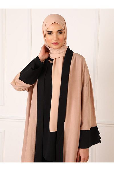 Refka Aerobin Comfortable Fit Caftan Ferace - Beige Black - Refka