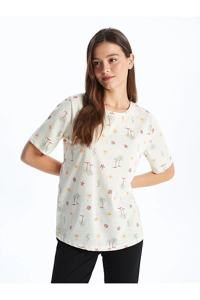 LC Waikiki LCW DREAM Crew Neck Print Short Sleeve Women's Pajamas Top
