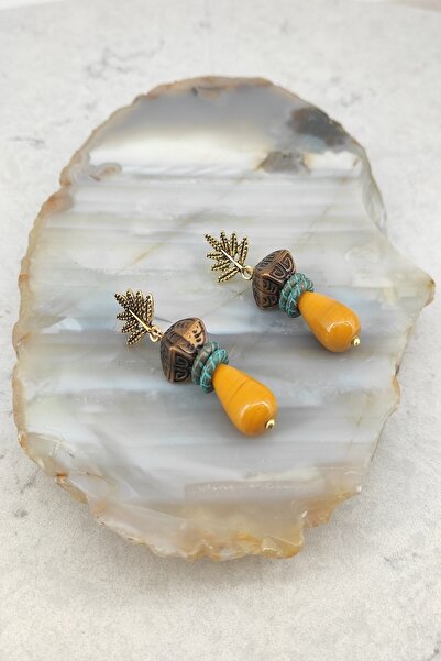 Cocopelli Concept El Yapımı Otantik Sarı Küpe