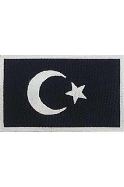 Sim Nakış Cırt Bantlı Turkey Türkiye Türk Bayrakları Nakış Işleme Arma Patch Peç 5x8 Cm Siyah Beyaz