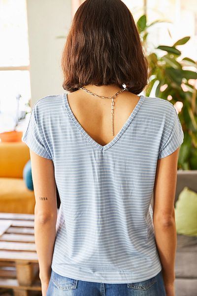 Olalook Tricou de damă, albastru bebeluș, față în spate, în V oblic TSH-19000282