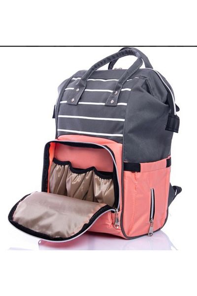 Bagimoo Mother Baby Care Backpack with Hanger Apparatus Pink-smoked Striped