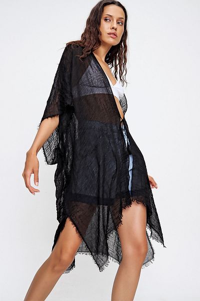 Trend Alaçatı Stili Women's Black Oversize Cotton Kimono ALC-X6469