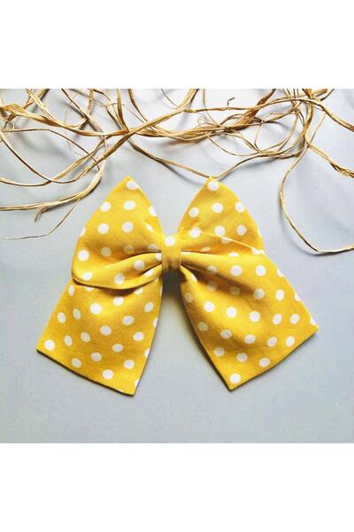 seyranat Agrafă de păr cu fundă automată, de culoare galbenă, cu buline, de c...