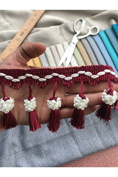 Saççax Exclusive Bordo Krem Renk Dut Saçak Serisi Perde Püskül