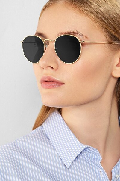 ModaLand Unisex Gold Metal Çerçeveli Oval Güneş Gözlüğü