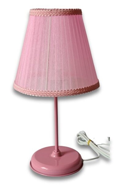 TEKAY AYDINLATMA Pembe Başlıklı Beyaz Metal Ayaklı Yatak Odası Abajuru Pembe ...