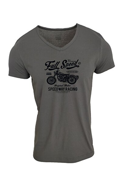 Raf Coll Tricou cu decolteu în V cu imprimeu afumat pentru bărbați