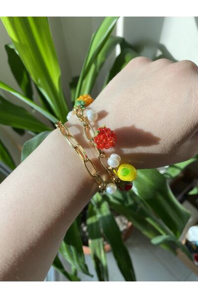 Neta Kadın Karışık Murano Meyveli Altın Kaplama Kolyeye Dönüşen Bileklik